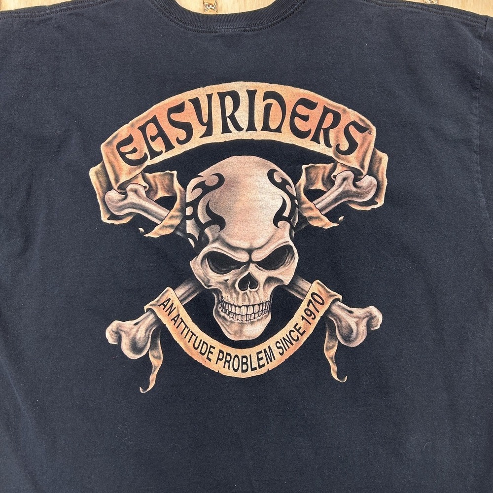 Vintage Easyriders Shirt Mens XL Black Biker Skull Motorcycle Pocket Tee T-Shirt